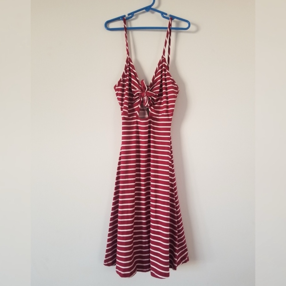 Rebel Sugar Front Keyhole Tie Striped Spaghetti Strap Dress Size Extra Small XS
